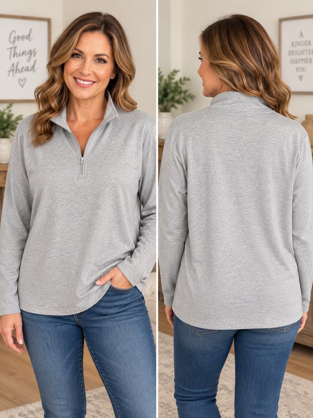Real Comfort by Chadwicks Women’s XL Gray Quarter Zip Pullover Long Sleeve